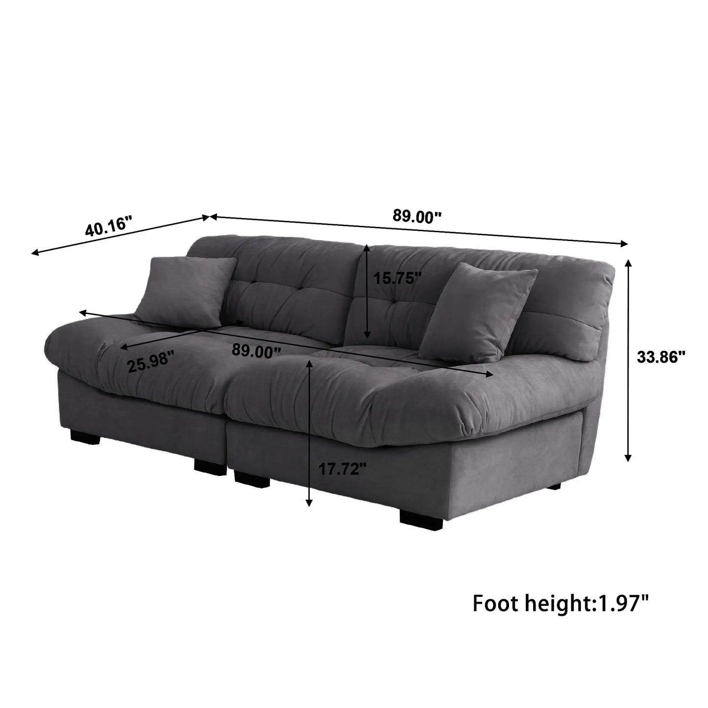 Essential Loveseat Lazy Sofas | Grey Frosted Velvet Loveseats 2-seaters 89"
