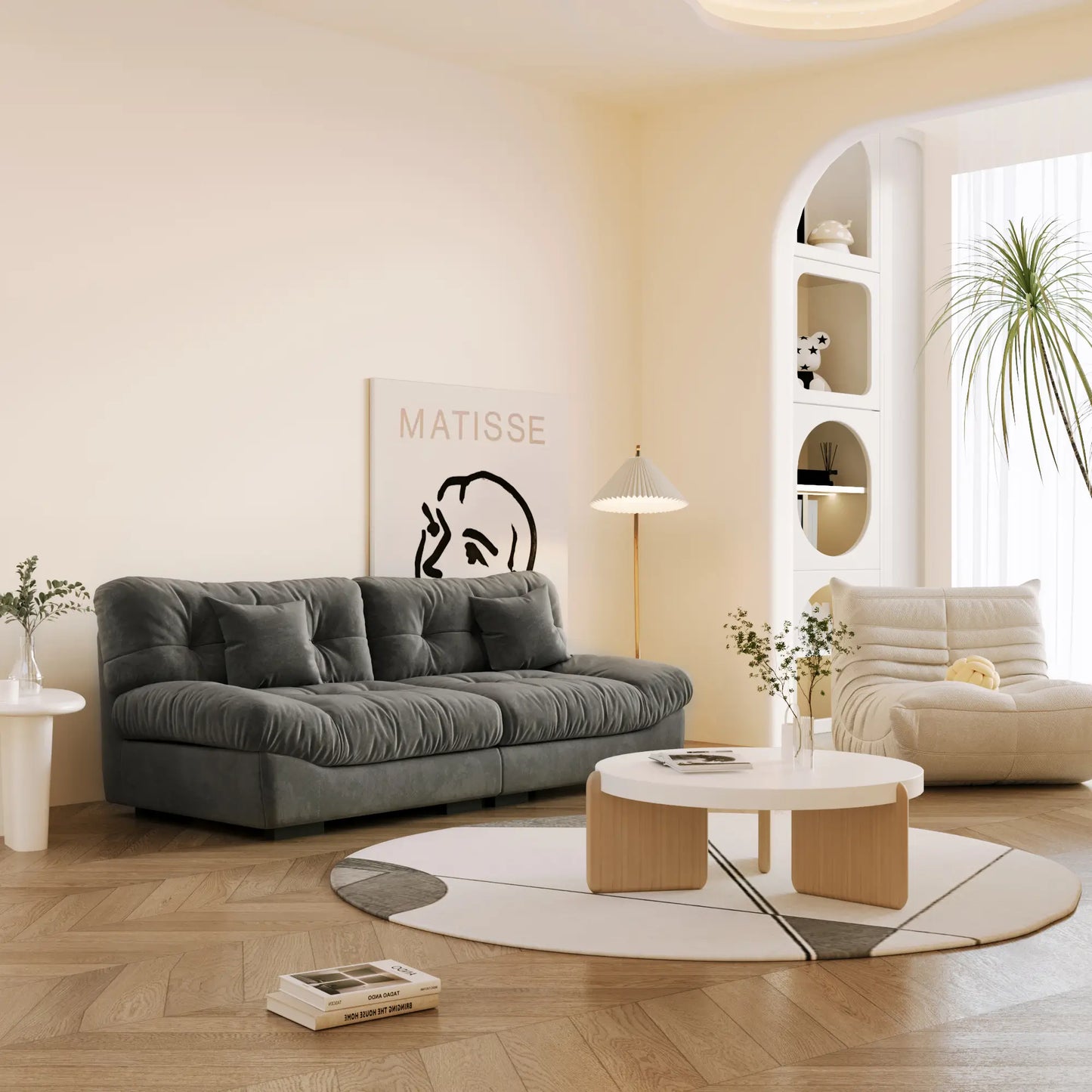 Essential Loveseat Lazy Sofas | Grey Frosted Velvet Loveseats 2-seaters 89"