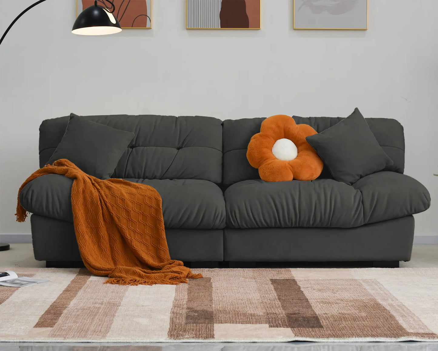 Essential Loveseat Lazy Sofas | Grey Frosted Velvet Loveseats 2-seaters 89"