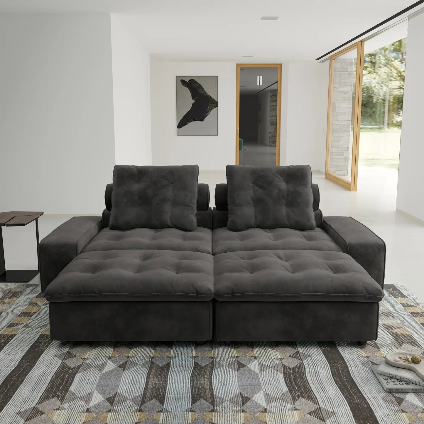 Deluxe Adjustable Cloud Sectional Sofas | Grey Frosted Velvet Loveseats 2-seaters