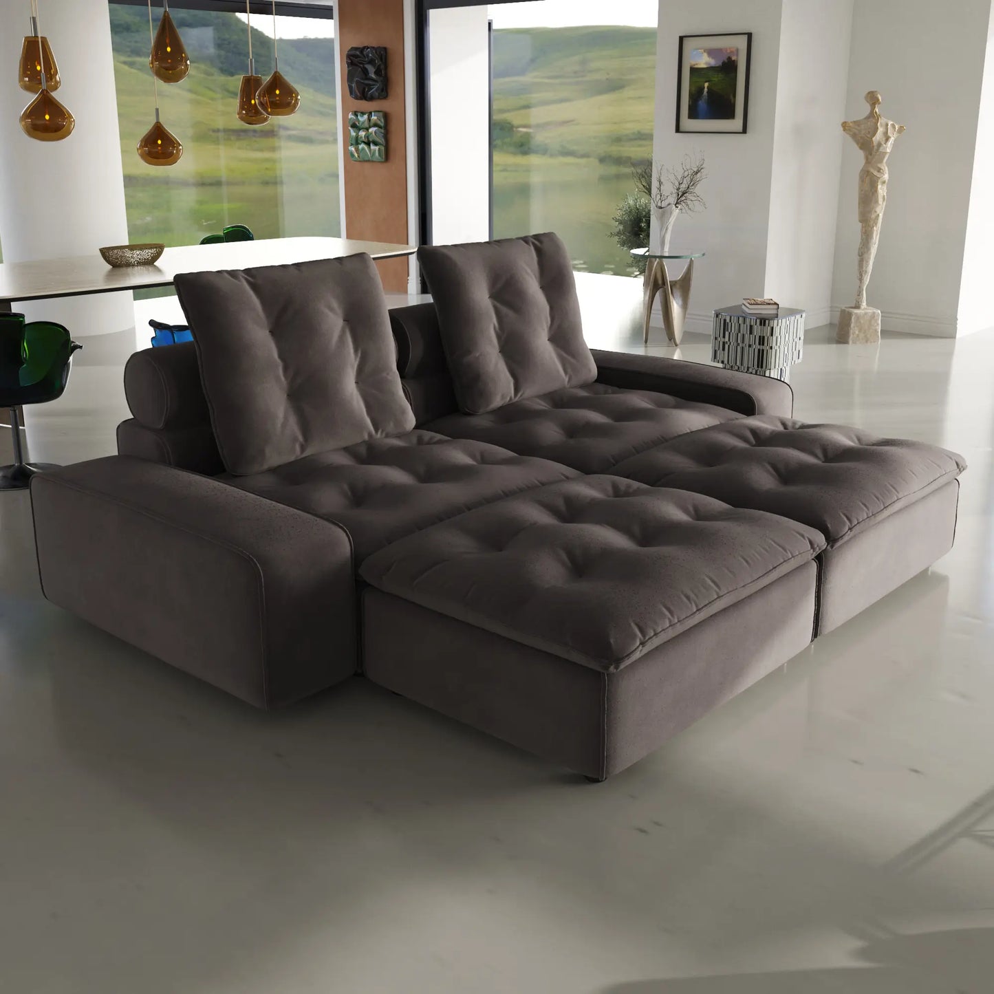 Deluxe Adjustable Cloud Sectional Sofas | Grey Frosted Velvet Loveseats 2-seaters