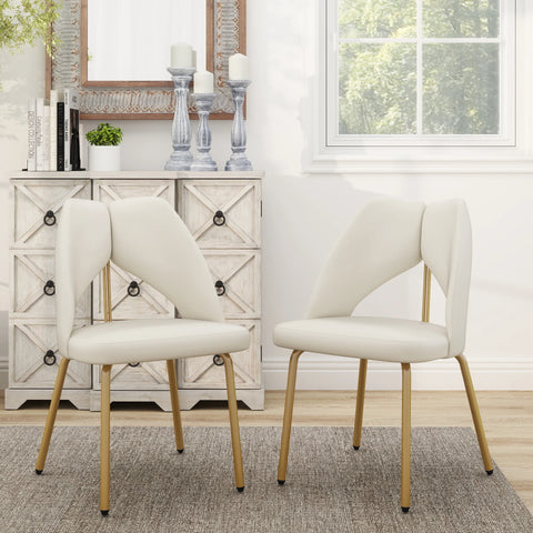 Silla de comedor vegana con respaldo abierto | Cuero sintético color marfil (juego de 2)