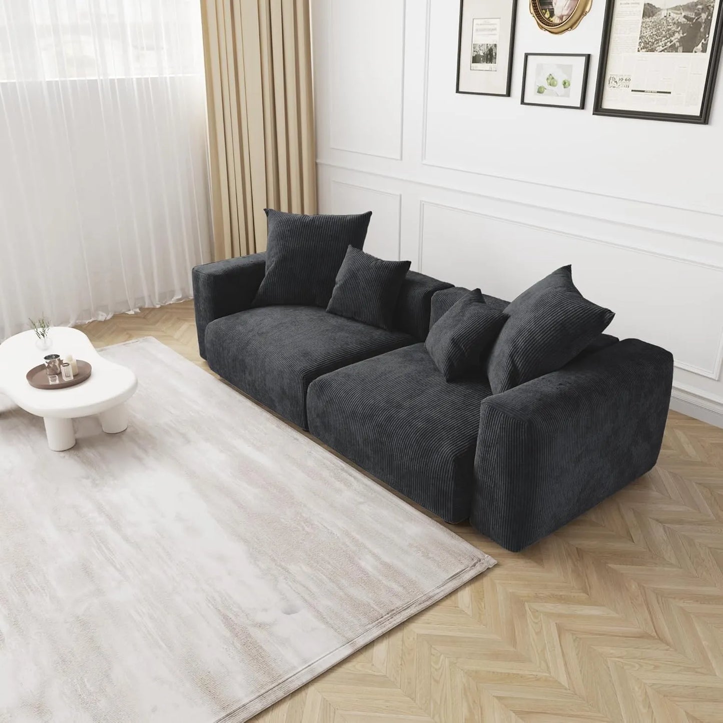 Matrix Modern Modular Sofas | Black Corduroy Loveseats 2-seaters