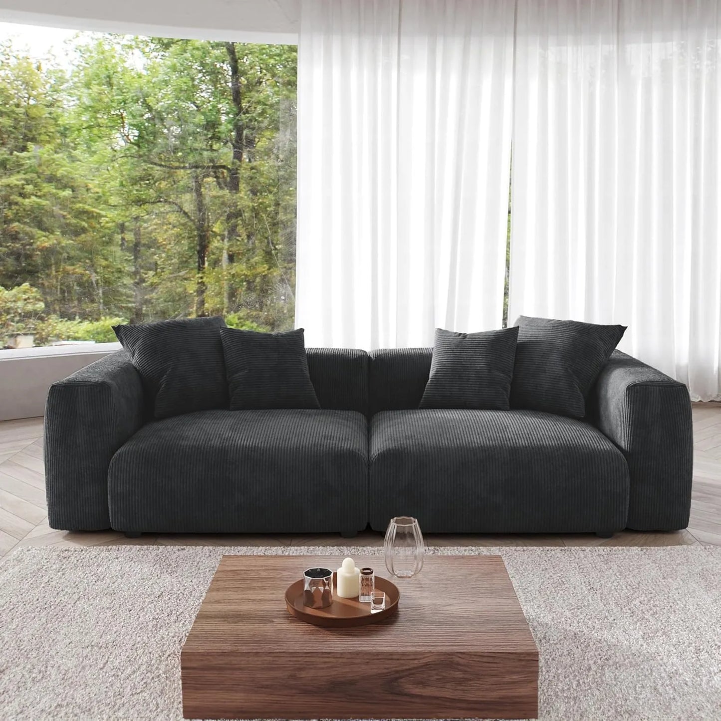 Matrix Modern Modular Sofas | Black Corduroy Loveseats 2-seaters