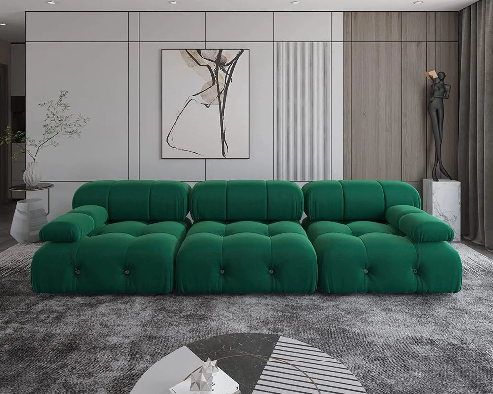Matrix Minimalist Modular Sofas | 3-Piece Green Velvet Couch Sectionals 3-Seater
