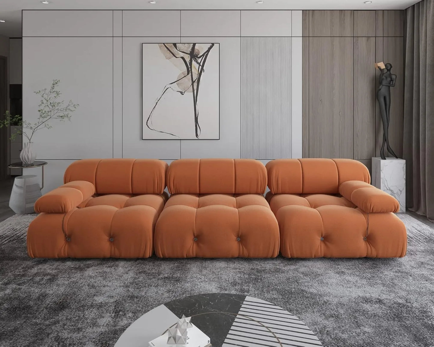 Matrix Minimalist Modular Sofas | Orange Velvet Couch Sectionals 3-seaters