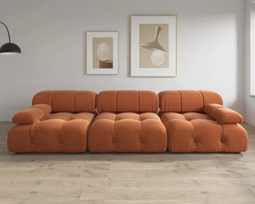 Sofá modular seccional Matrix de 3 plazas color naranja oscuro | 3 piezas, tela de terciopelo, para espacios pequeños