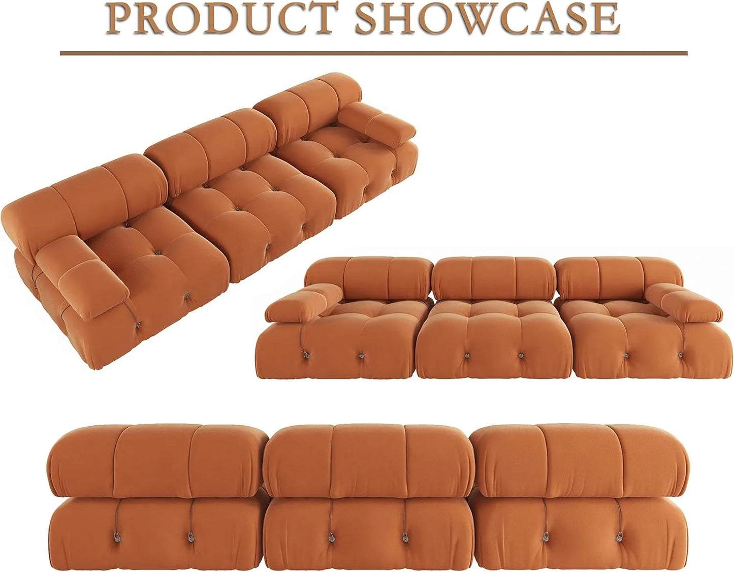 Matrix Minimalist Modular Sofas | Orange Velvet Couch Sectionals 3-seaters