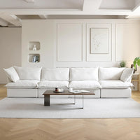 Deluxe Linen Cloud Sectional Sofas | 4-Piece White Cotton and Linen Couch Sectionals 4-seaters