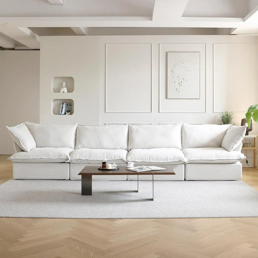Deluxe Linen Cloud Sectional Sofas | 4-Piece White Cotton and Linen Couch Sectionals 4-seaters