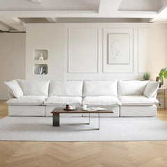 Deluxe Linen Cloud Sectional Sofas | 4-Piece White Cotton and Linen Couch Sectionals 4-seaters