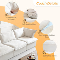 Deluxe Linen Cloud Sectional Sofas | 4-Piece White Cotton and Linen Couch Sectionals 4-seaters