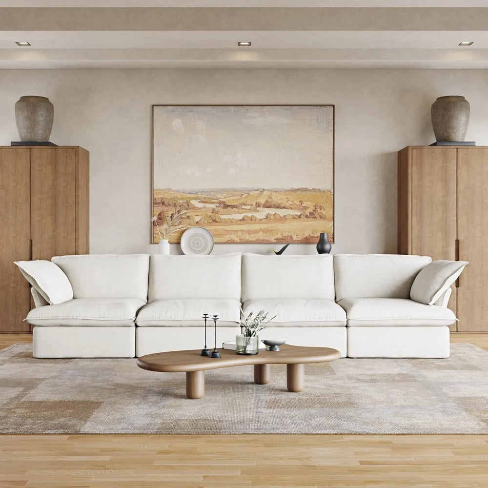 Deluxe Linen Cloud Sectional Sofas | 4-Piece White Cotton and Linen Couch Sectionals 4-seaters