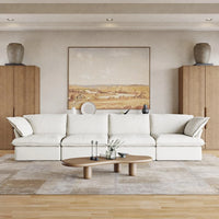 Deluxe Linen Cloud Sectional Sofas | 4-Piece White Cotton and Linen Couch Sectionals 4-seaters