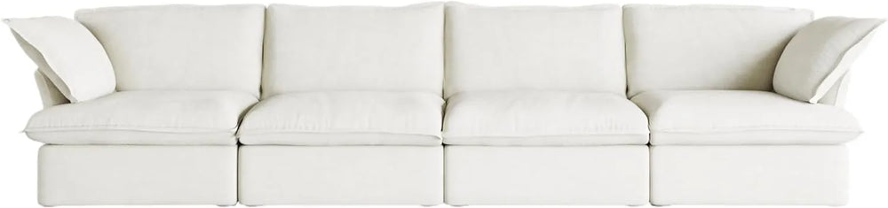 Deluxe Linen Cloud Sectional Sofas | 4-Piece White Cotton and Linen Couch Sectionals 4-seaters