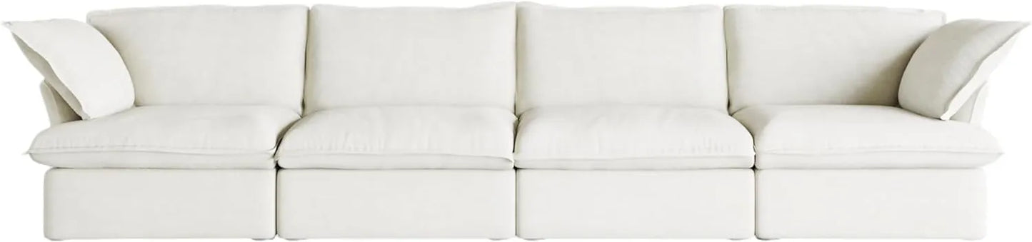 Deluxe Linen Cloud Sectional Sofas | 4-Piece White Cotton and Linen Couch Sectionals 4-seaters
