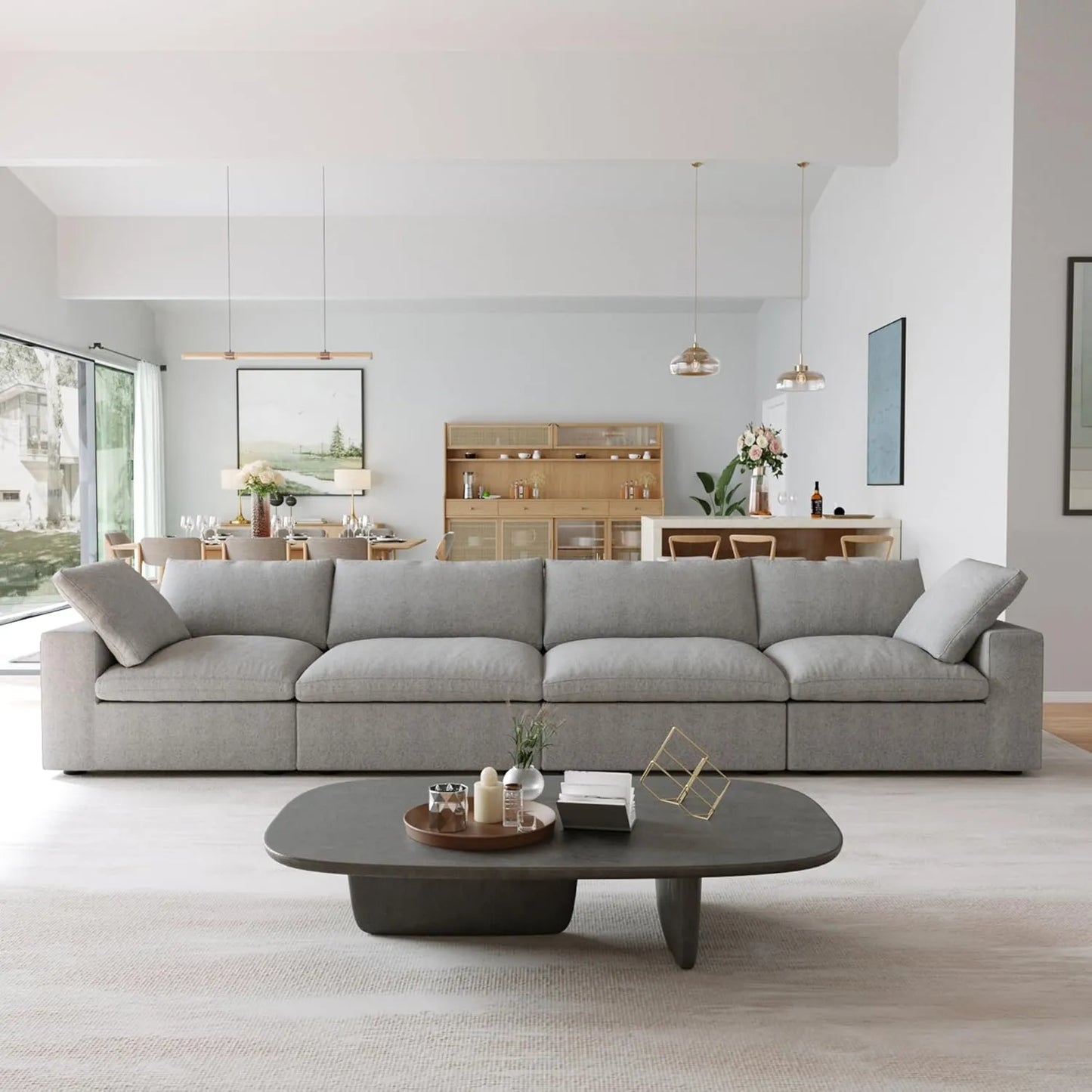 Deluxe Premium Cloud Sectional Sofas | Light Grey Cotton and Linen Couch Sectionals 4-seaters