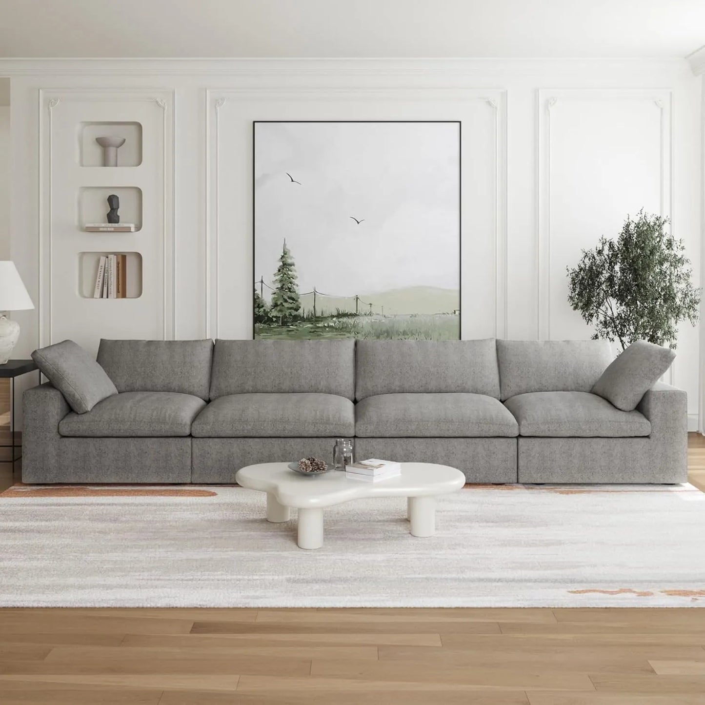 Deluxe Premium Cloud Sectional Sofas | Light Grey Cotton and Linen Couch Sectionals 4-seaters