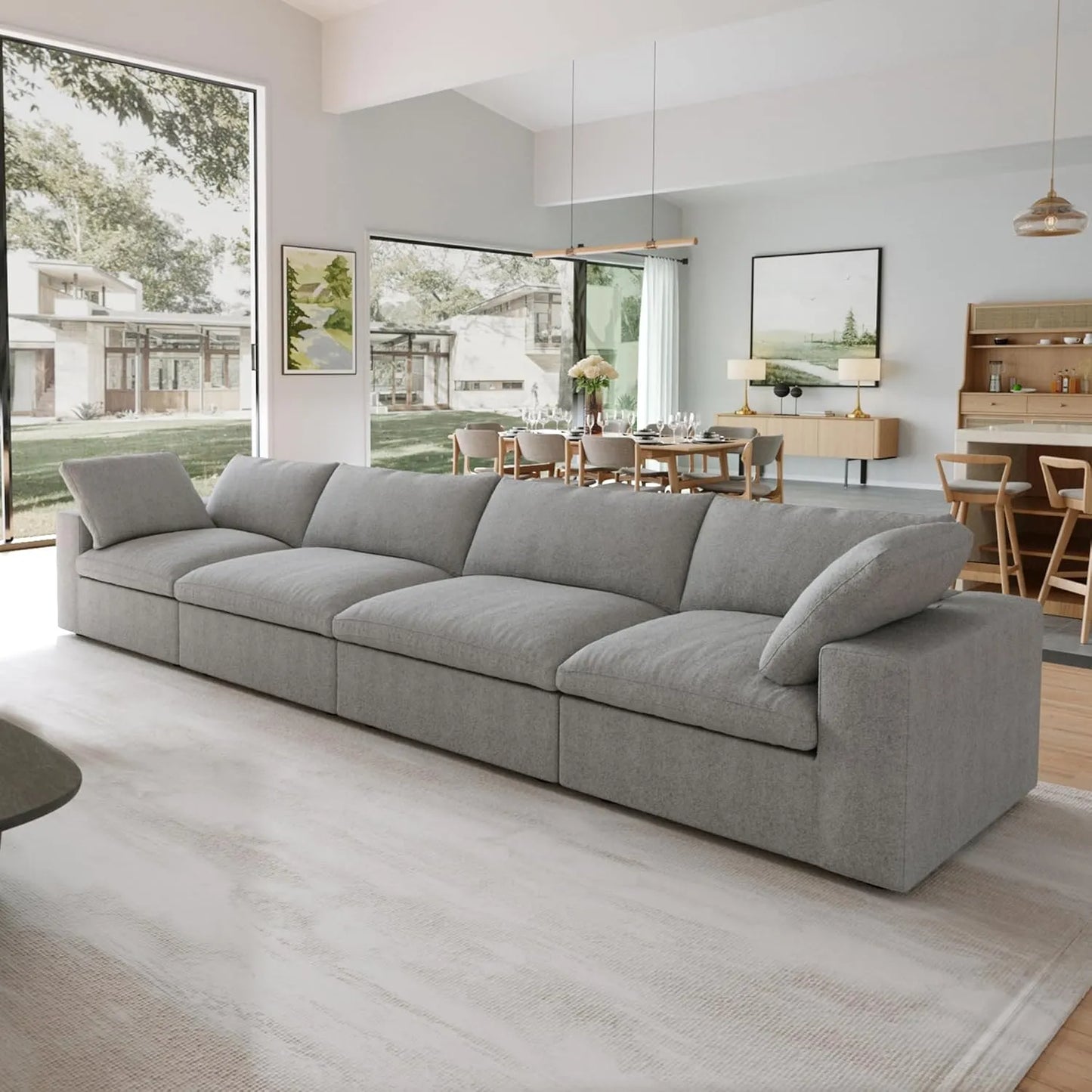 Deluxe Premium Cloud Sectional Sofas | Light Grey Cotton and Linen Couch Sectionals 4-seaters