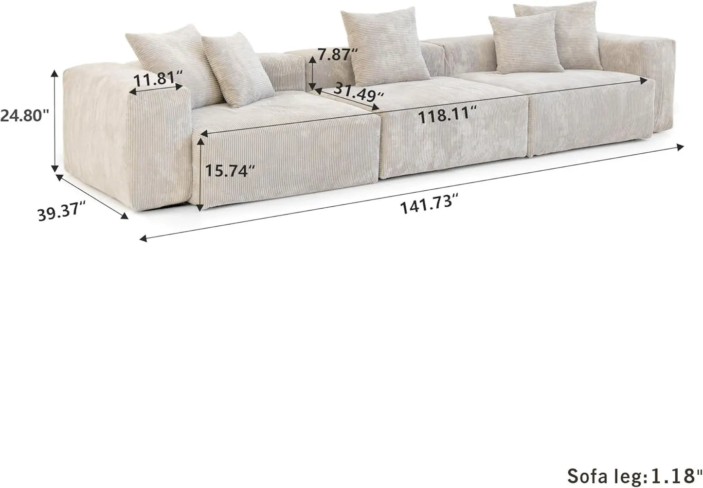 Matrix Modern Modular Sofas | 3-Piece Beige Corduroy Couch Sectionals 3-Seater