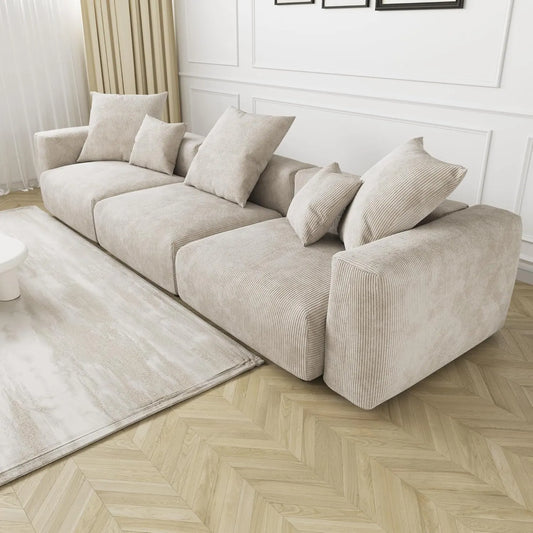 Sofás modulares modernos Matrix | Sofá seccional de 3 piezas de pana beige de 3 plazas