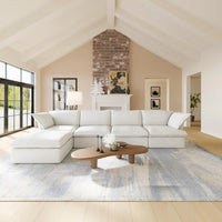 Deluxe Linen Cloud Sectional Sofas | 5-Piece White Cotton and Linen L Shaped Sectionals 4-seaters