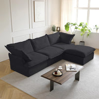 Deluxe Linen Cloud Sectional Sofas | 4-Piece Black Cotton and Linen L Shaped Sectionals 3-seaters