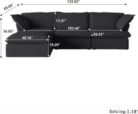 Deluxe Linen Cloud Sectional Sofas | 4-Piece Black Cotton and Linen L Shaped Sectionals 3-seaters