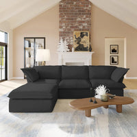 Deluxe Linen Cloud Sectional Sofas | 4-Piece Black Cotton and Linen L Shaped Sectionals 3-seaters