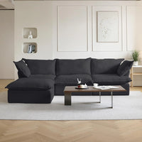 Deluxe Linen Cloud Sectional Sofas | 4-Piece Black Cotton and Linen L Shaped Sectionals 3-seaters
