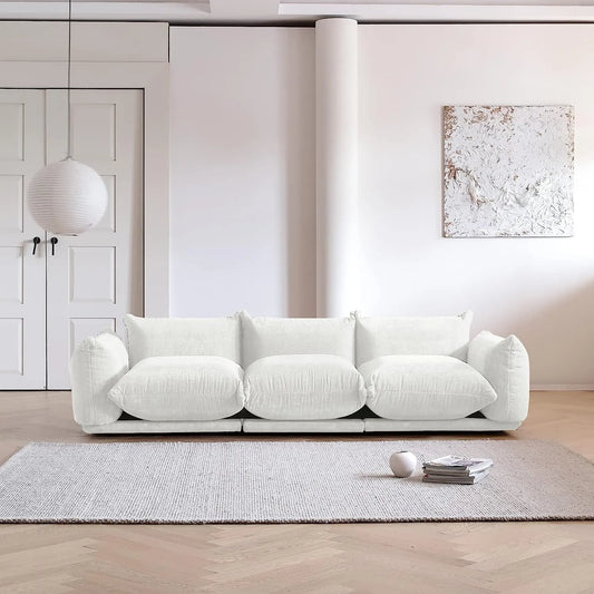 Sofás seccionales modernos Matrix | Sofá seccional de 3 piezas de chenilla beige.