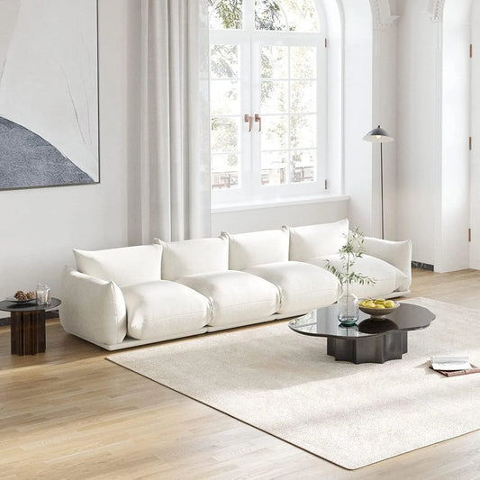 Sofás seccionales modernos Matrix | Sofá seccional de 4 piezas de chenilla beige.