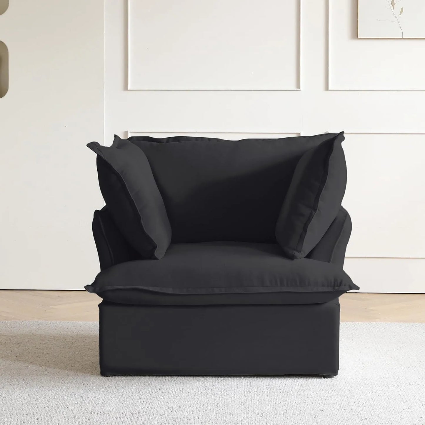 Deluxe Linen Cloud Sectional Sofas | Black Cotton and Linen Single Seat 1-seater
