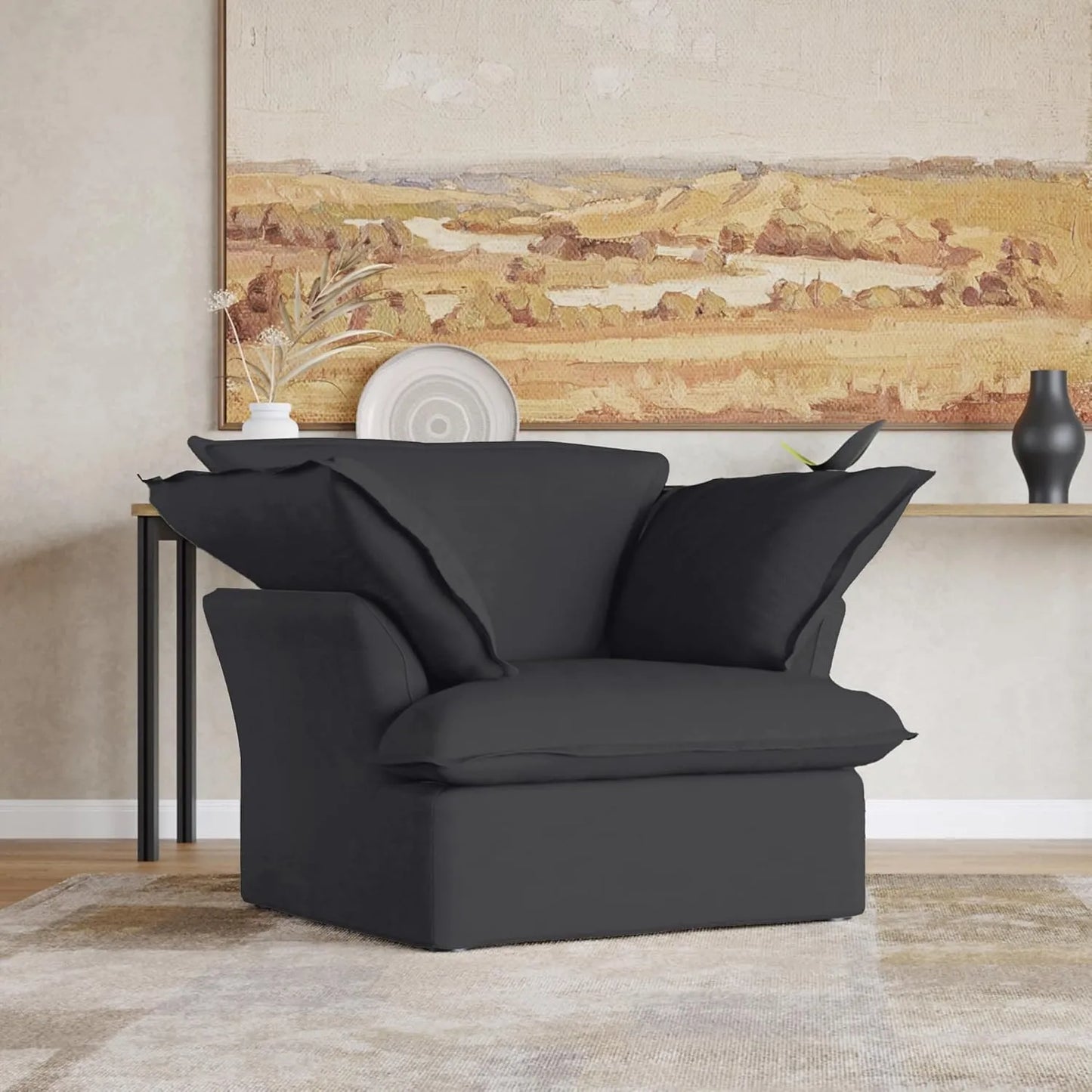 Deluxe Linen Cloud Sectional Sofas | Black Cotton and Linen Single Seat 1-seater
