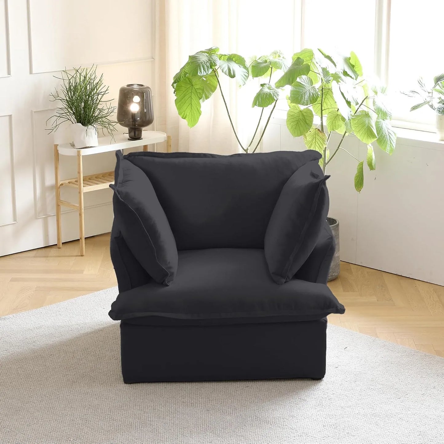 Deluxe Linen Cloud Sectional Sofas | Black Cotton and Linen Single Seat 1-seater