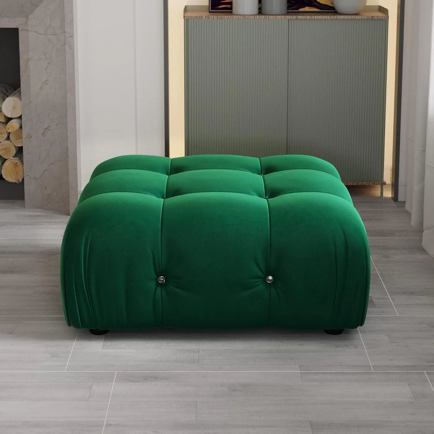 Matrix Minimalist Modular Sofas | Green Velvet Ottomans
