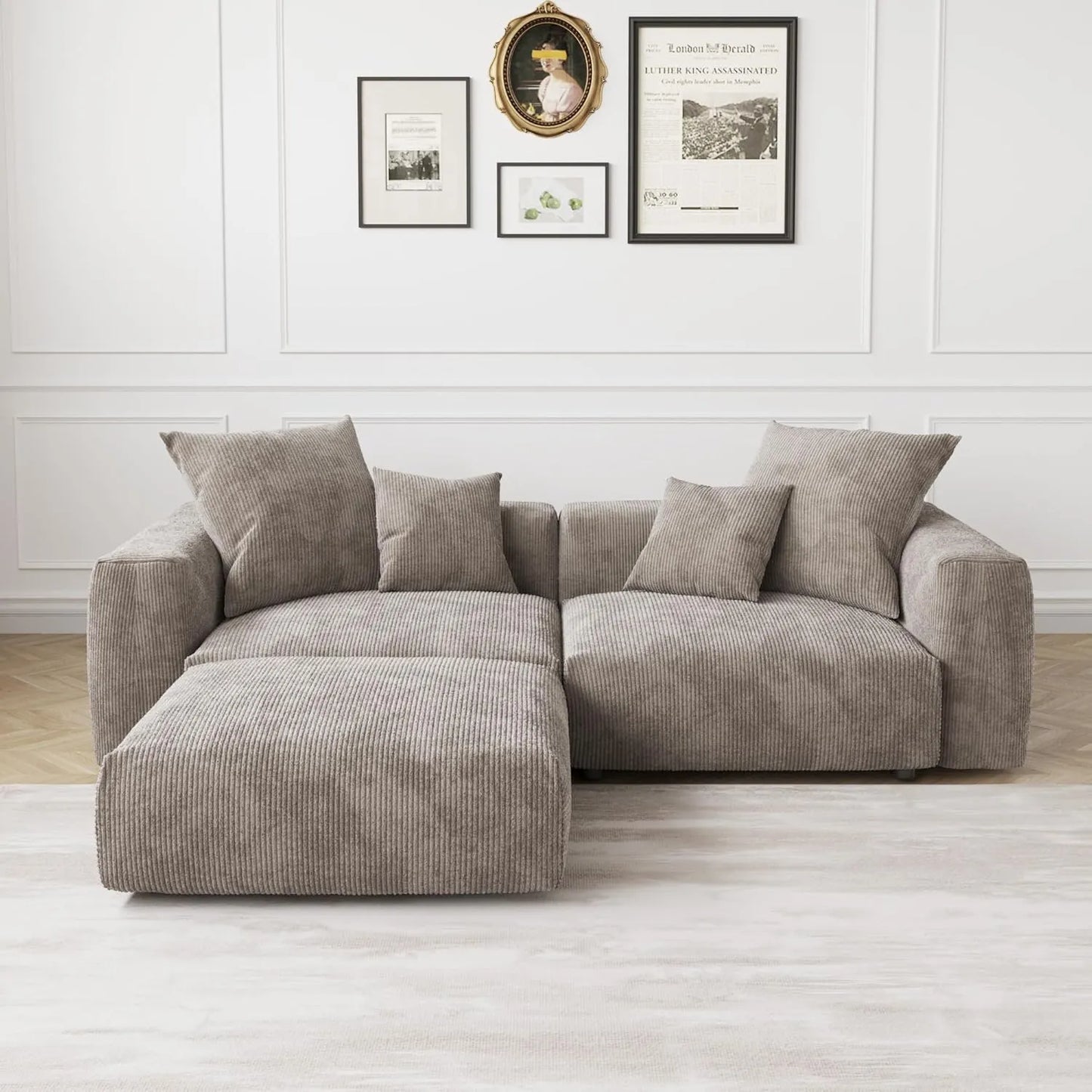 Matrix Modern Modular Sofas | Brown Corduroy Loveseats 2-seaters with 1 Ottoman