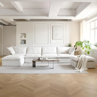 Deluxe Linen Cloud Sectional Sofas | 6-Piece White Cotton and Linen U Shaped Sectionals 4-seaters