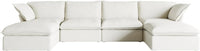 Deluxe Linen Cloud Sectional Sofas | 6-Piece White Cotton and Linen U Shaped Sectionals 4-seaters