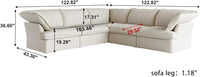 Deluxe Linen Cloud Sectional Sofas | 5-Piece Beige Cotton and Linen V Shaped Sectionals 5-seaters