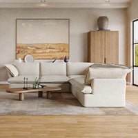 Deluxe Linen Cloud Sectional Sofas | 5-Piece Beige Cotton and Linen V Shaped Sectionals 5-seaters