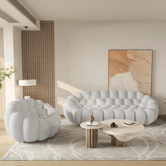 Essential Floor Sofas | 2-Piece Light Grey 3D Knitted Fabric L-Shaped Sectionals 4-seater