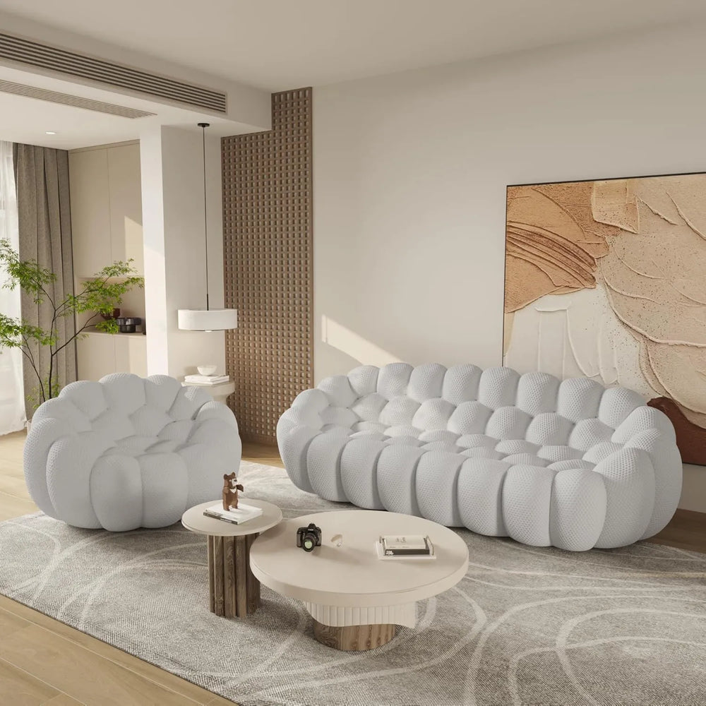 Sofás de suelo Essential | Seccionales de 2 piezas en forma de L de tejido de punto 3D gris claro de 4 plazas