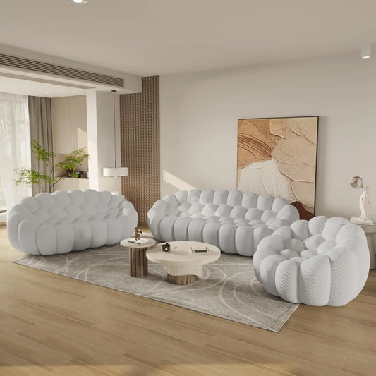 Essential Floor Sofas | 3-Piece Light Grey 3D Knitted Fabric Sofa Sets 6-seater