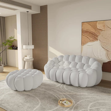 Essential 2-Seater light-grey 3D-Knitted Fabric Chaise Sectionals | 2-Piece (includes 1 Ottoman), 3D-Knitted Fabric, Compact Design