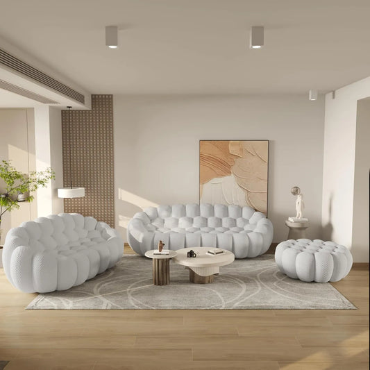 Essential Floor Sofas | 3-Piece Light Grey 3D Knitted Fabric Sofa Sets 5-seater