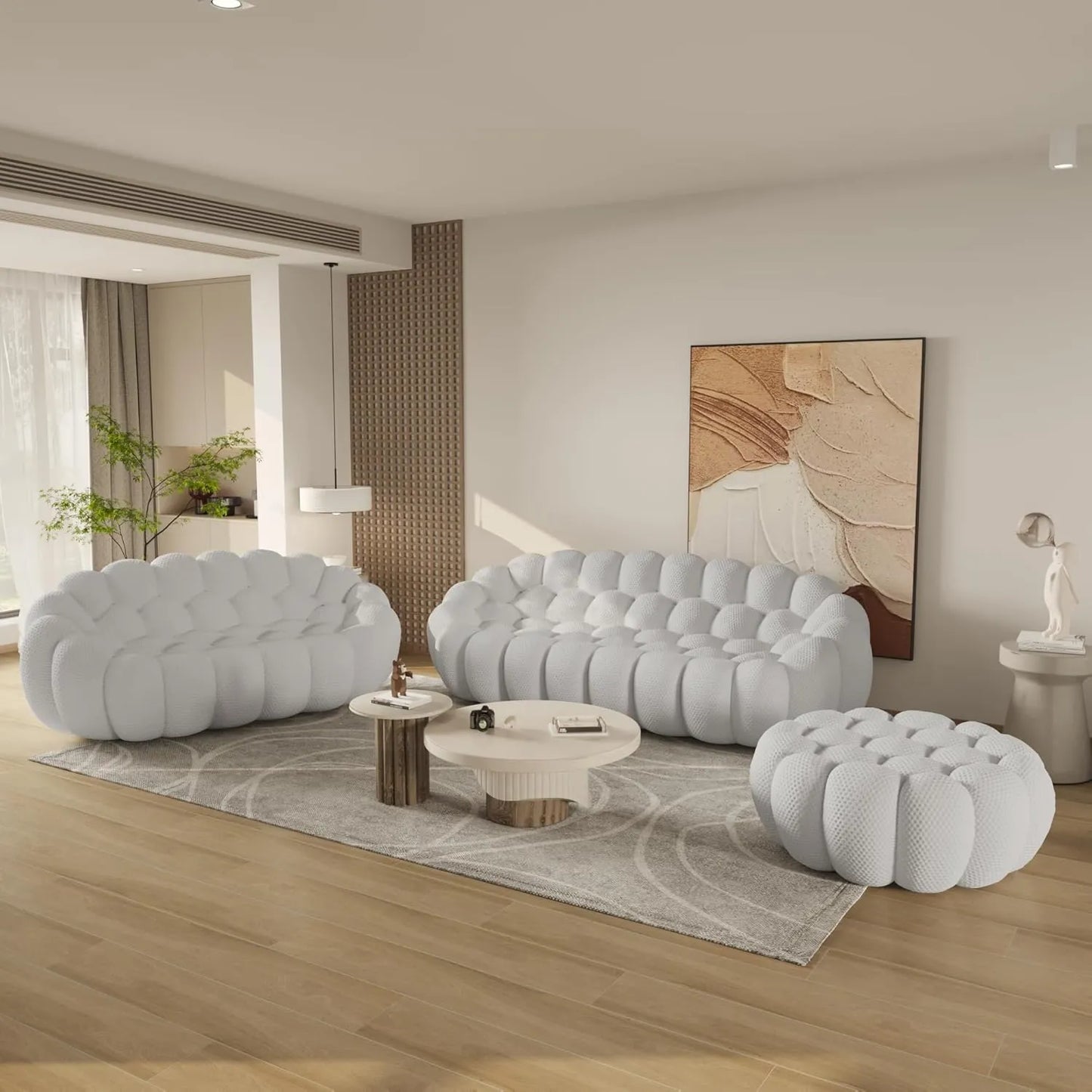 Essential Floor Sofas | 3-Piece Light Grey 3D Knitted Fabric Sofa Sets 5-seaters