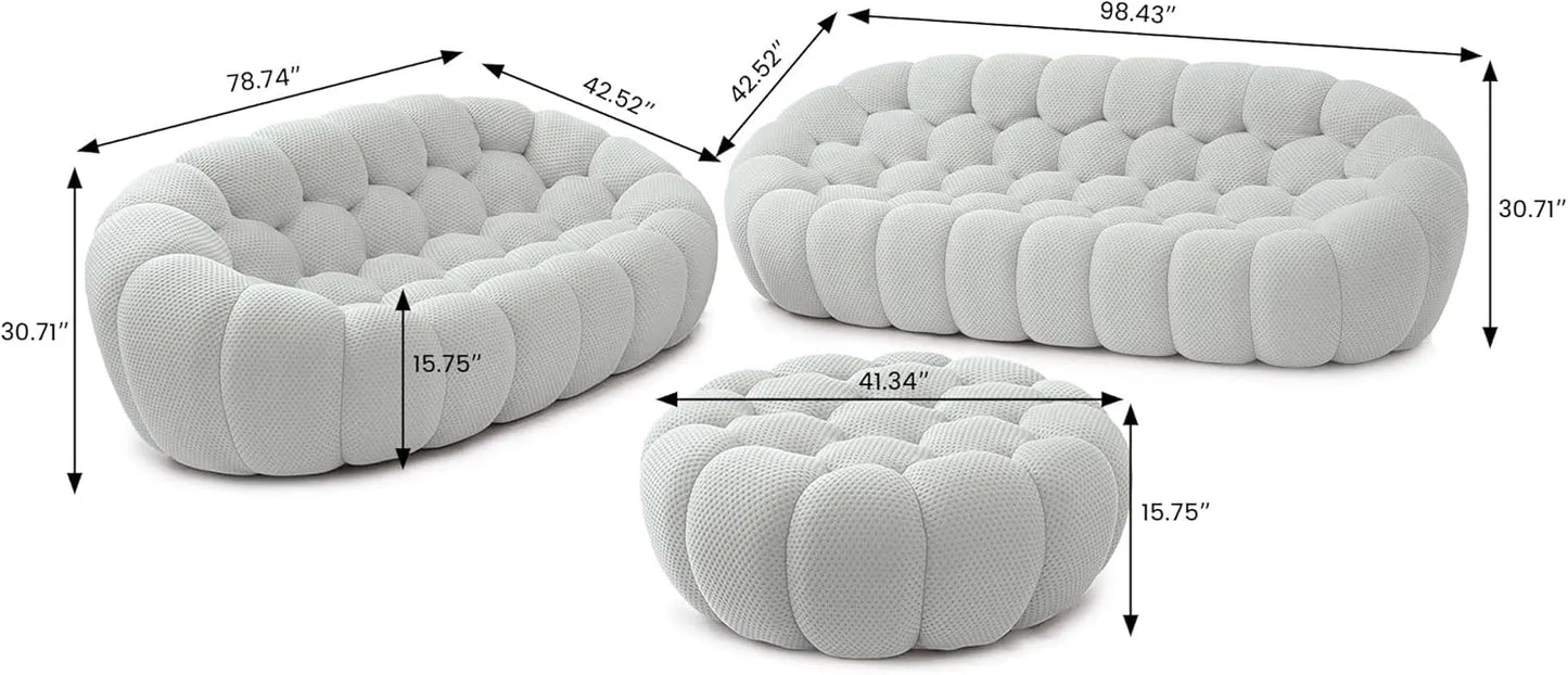 Essential Floor Sofas | 3-Piece Light Grey 3D Knitted Fabric Sofa Sets 5-seaters