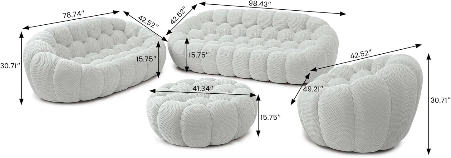 Essential Floor Sofas | Light Grey 3D Knitted Fabric L shaped Sectionals 6-seaters with 1 Ottoman