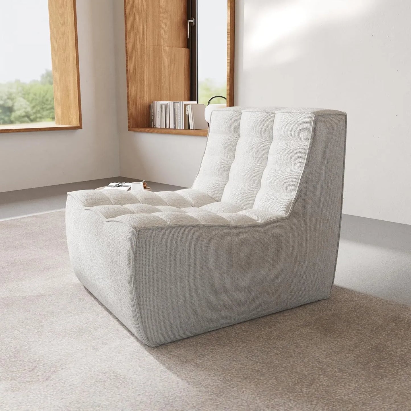 Essential Classic Floor Sofas | Light Grey Chenille and Linen Single Seat 1-seater